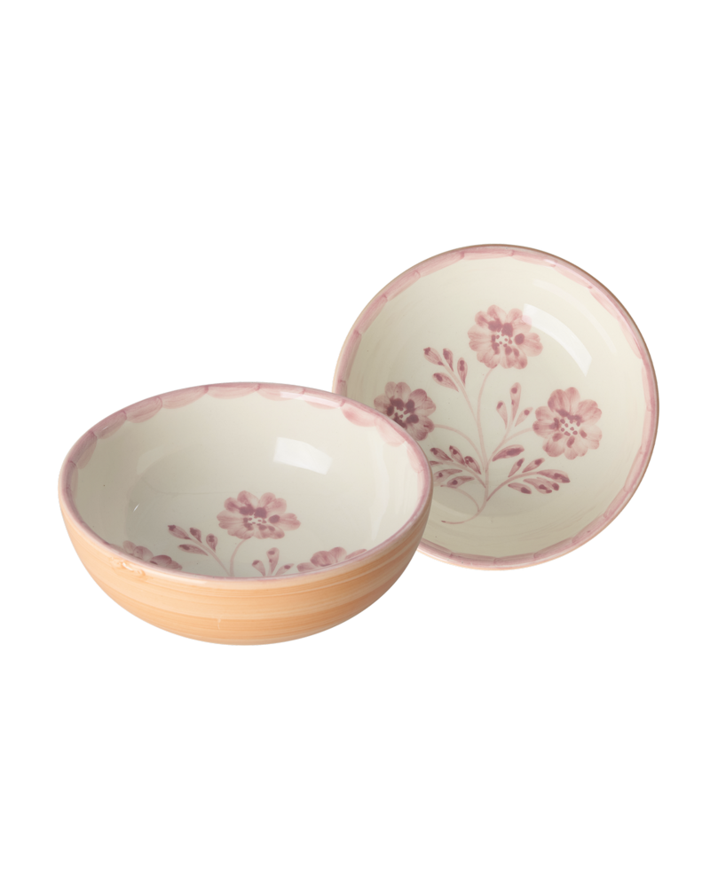 Ceramic Bowl - Orange - Hand-painted Pink Flowers