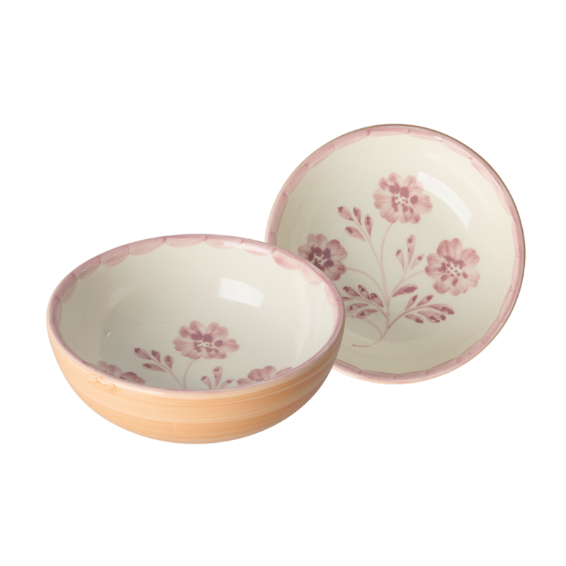 Ceramic Bowl - Orange - Hand-painted Pink Flowers