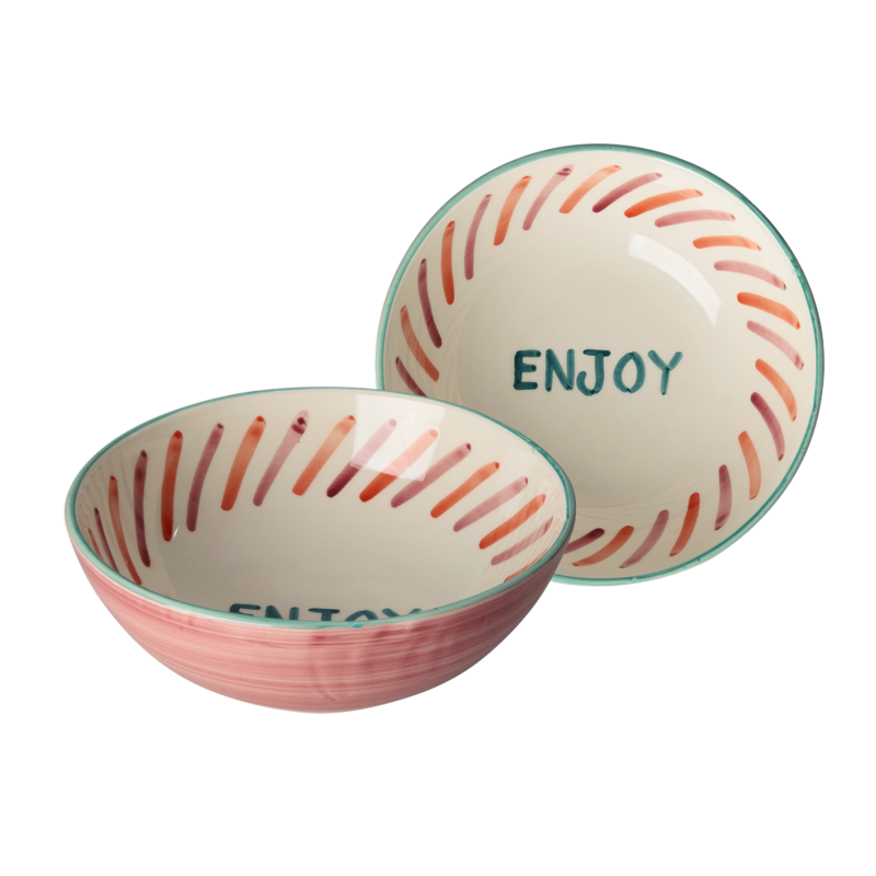 Large Ceramic Bowl - Pink - Hand-painted ENJOY