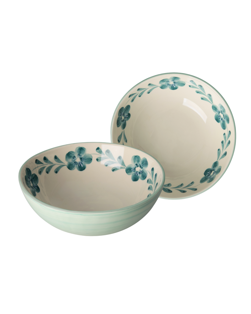 Large Ceramic Bowl - Green - Hand-painted Green Flower Vine