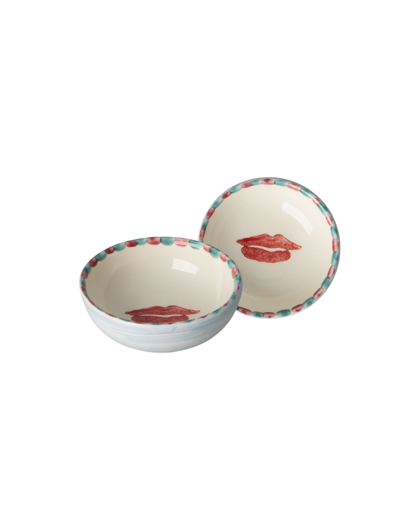 Small Ceramic Dipping Bowl - Blue - Hand-painted Lips
