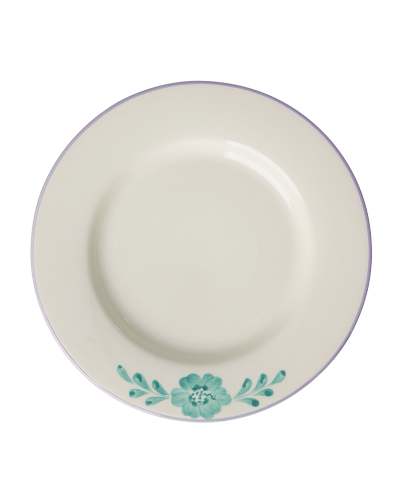 Ceramic Dinner Plate - Cream - Hand-painted Green Flower Vine