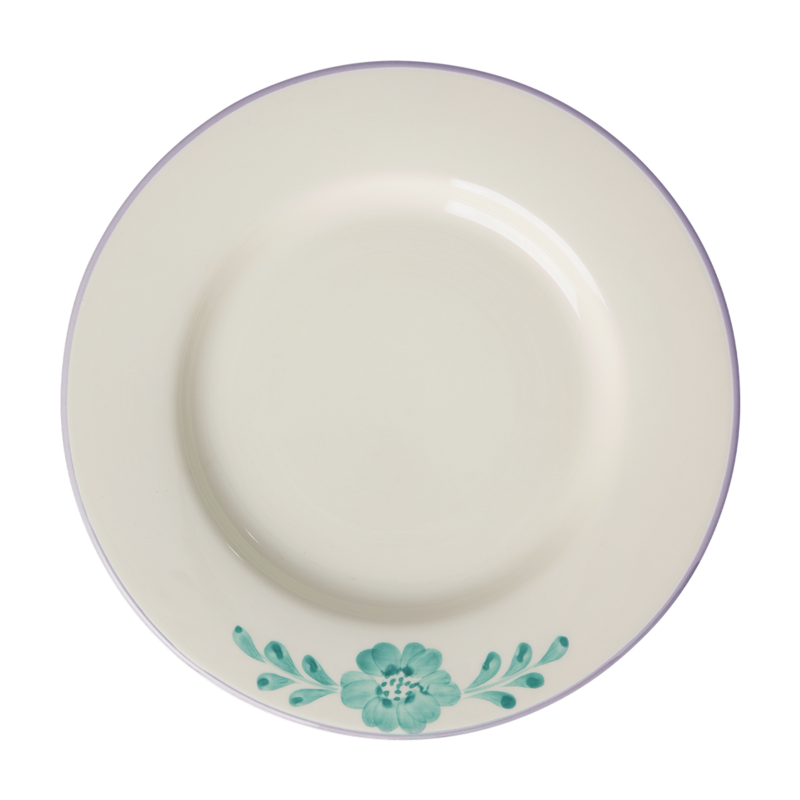 Ceramic Dinner Plate - Cream - Hand-painted Green Flower Vine