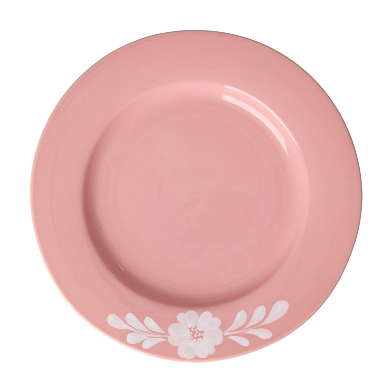 Ceramic Dinner Plate - Pink - Hand-painted White Flower Vine