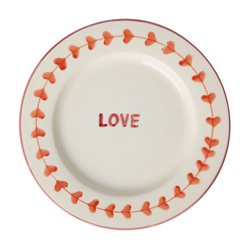 Ceramic Dinner Plate - Cream - Hand-painted LOVE
