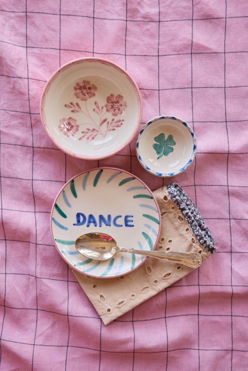 Ceramic Bowl - Orange - Hand-painted Pink Flowers