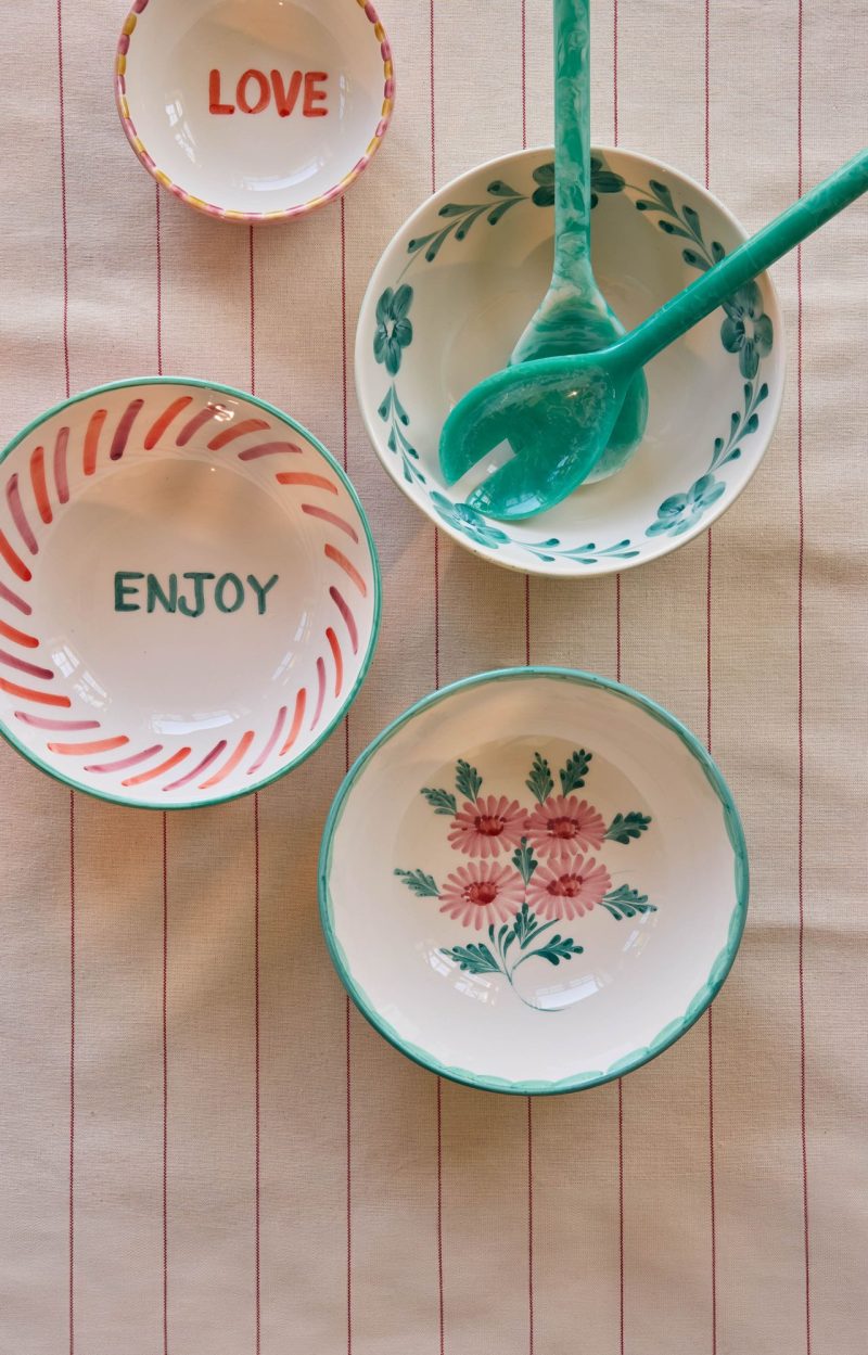 Large Ceramic Bowl - Pink - Hand-painted ENJOY