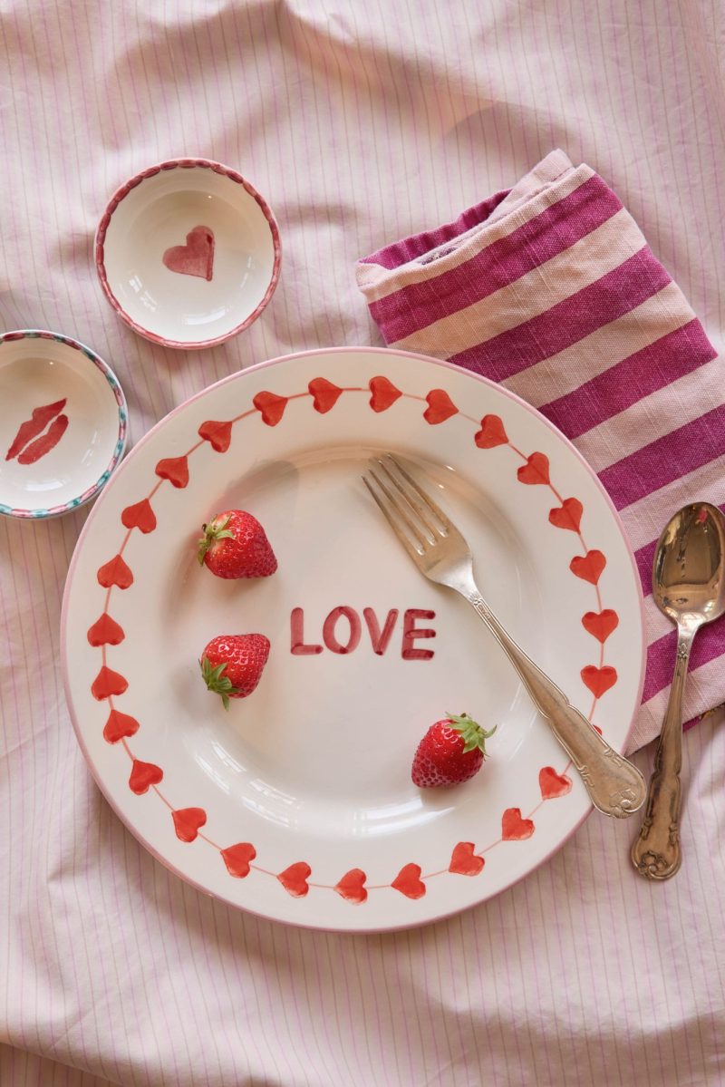 Ceramic Dinner Plate - Cream - Hand-painted LOVE