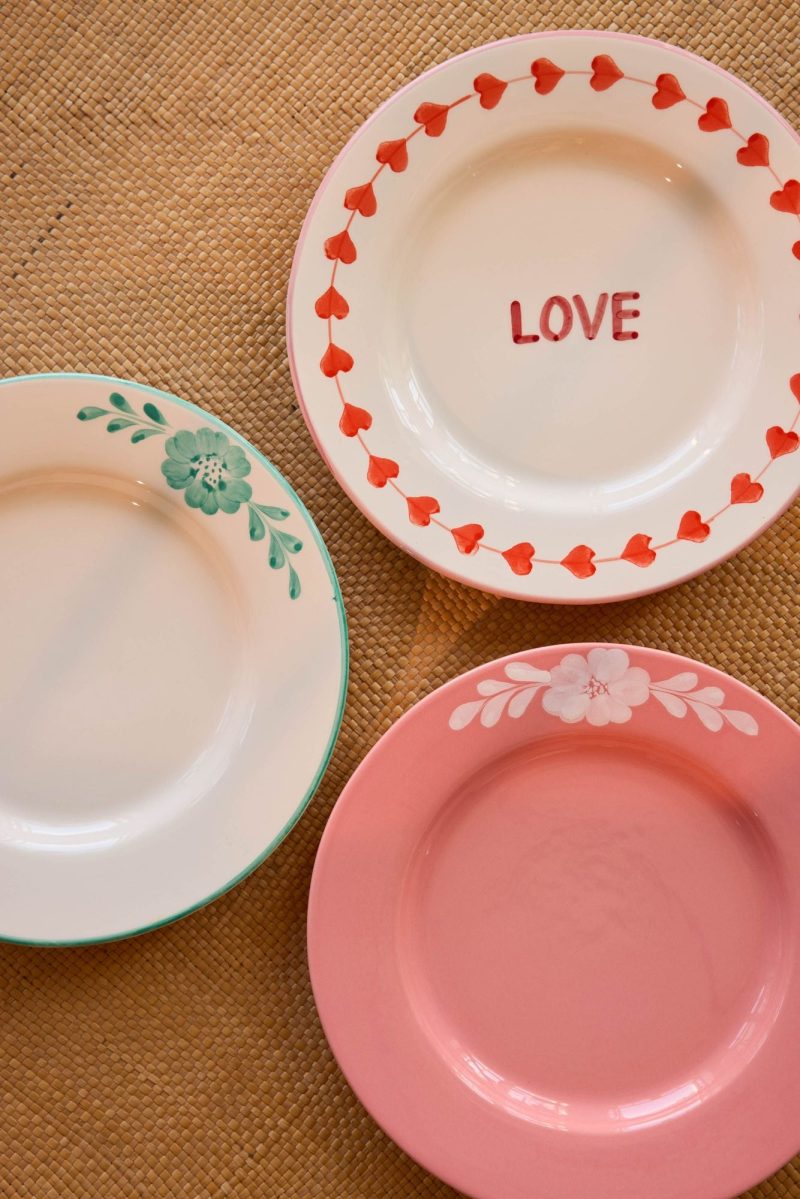Ceramic Dinner Plate - Cream - Hand-painted LOVE