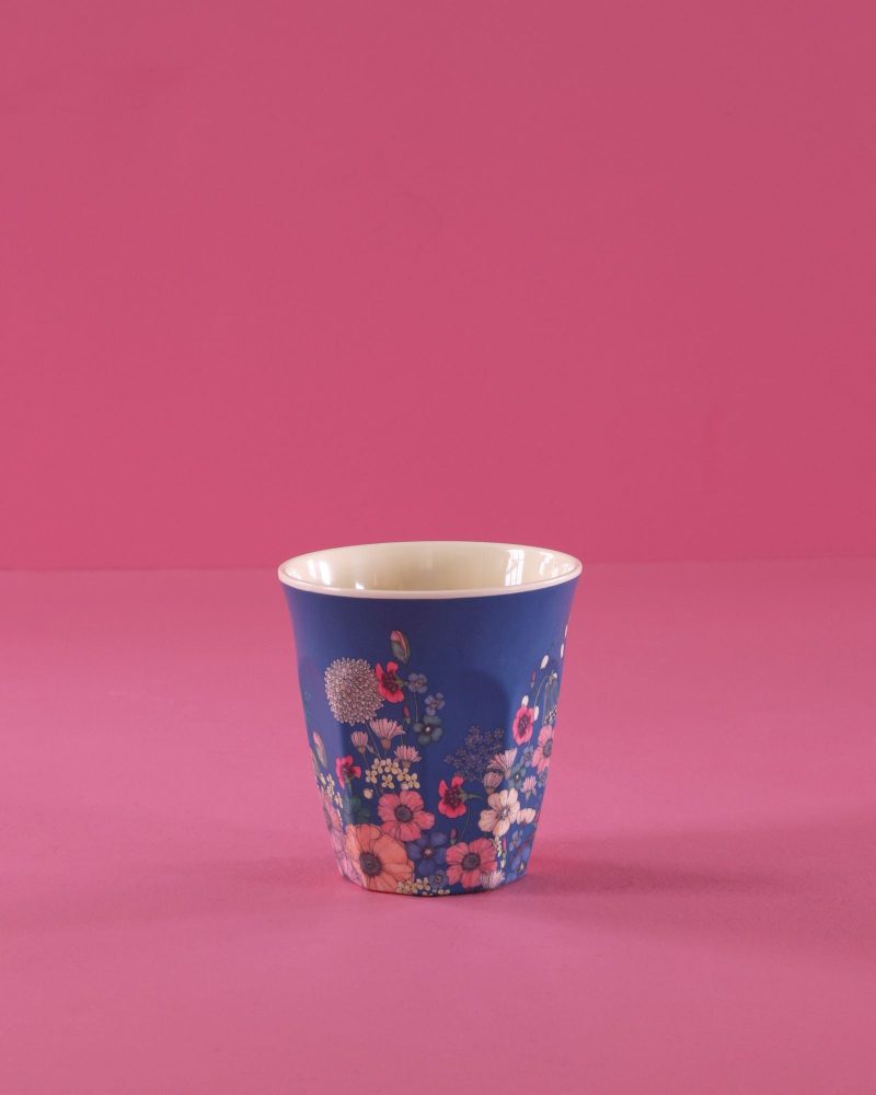Medium Cup - Blue - Flower Collage Print