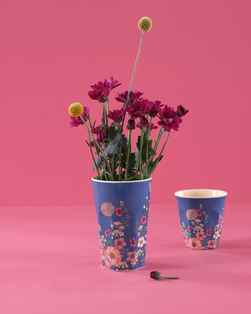 Medium Cup - Blue - Flower Collage Print