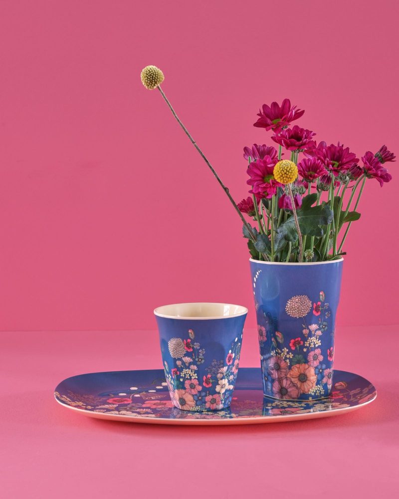 Medium Cup - Blue - Flower Collage Print