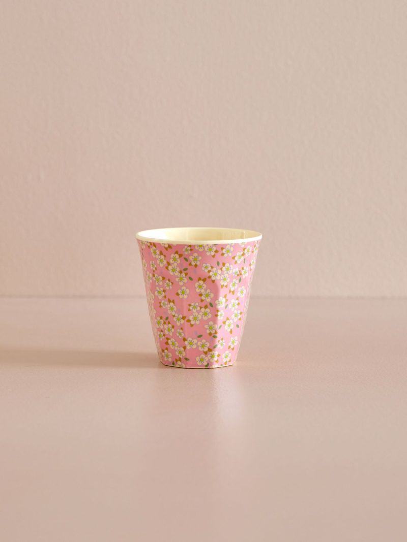 Medium Cup - Pink - Small Flower Print