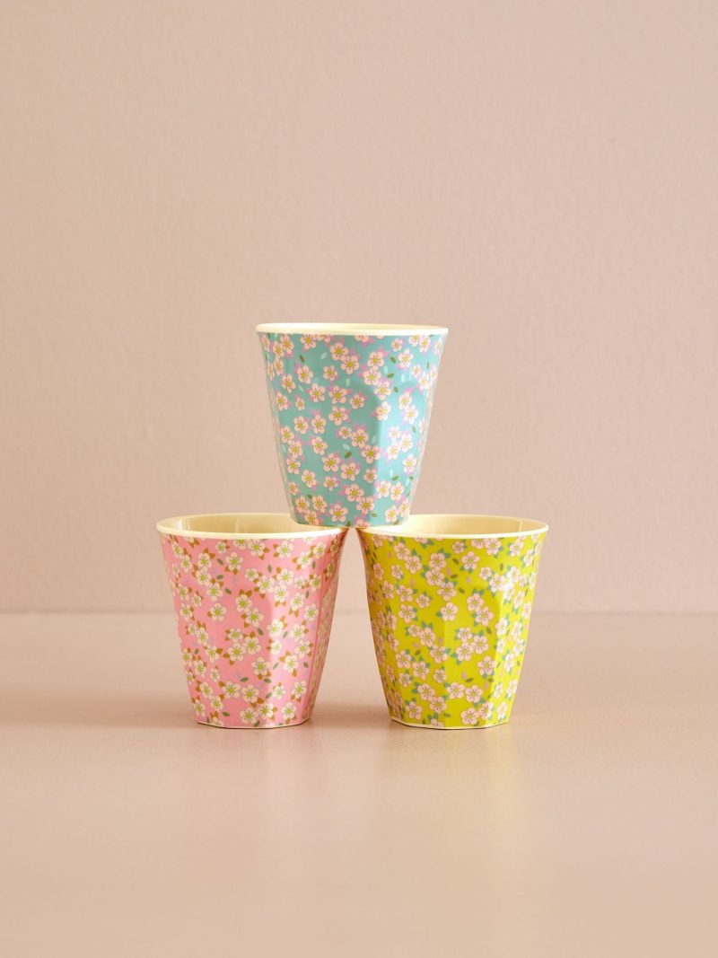 Medium Cup - Pink - Small Flower Print