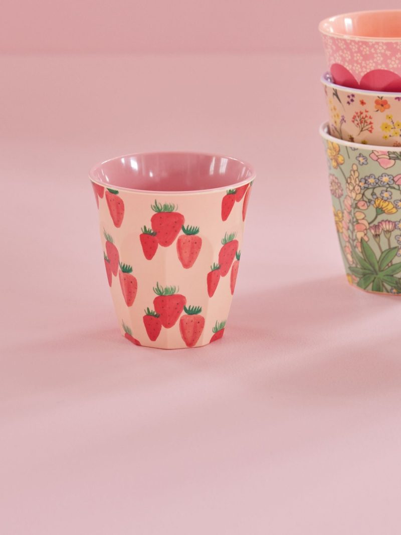 Medium Cup - Soft Pink - Strawberry Print