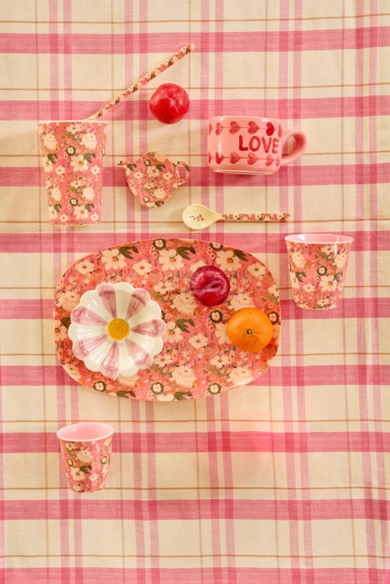 Large Rectangular Dinner Plate - Coral - Allison Flower Print