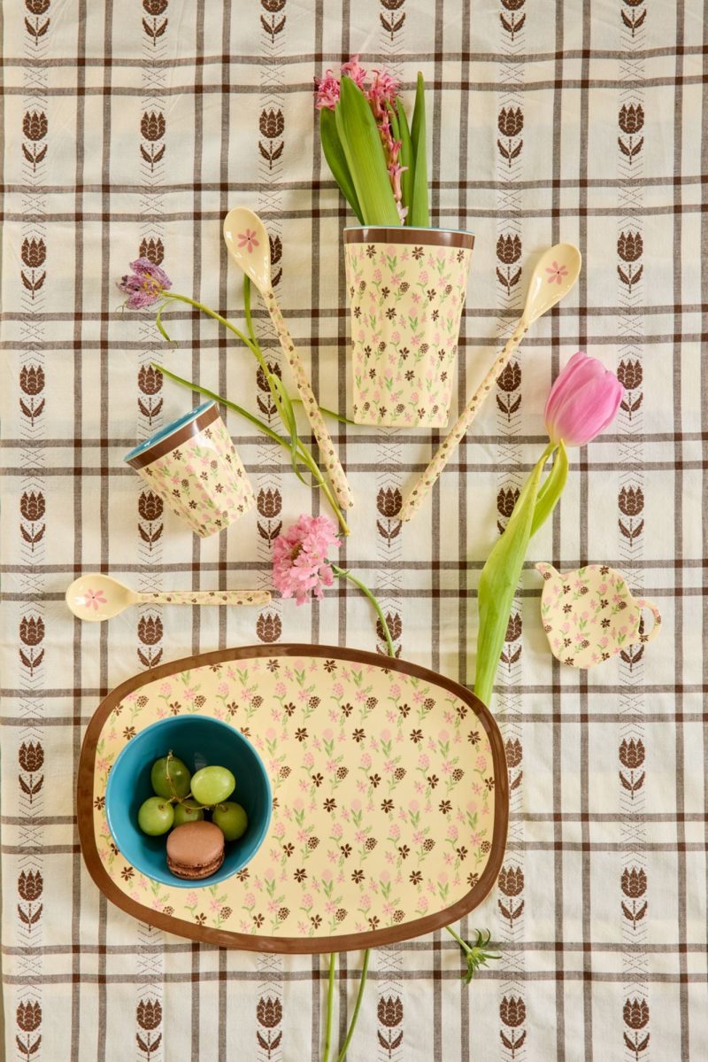 Large Rectangular Dinner Plate - Cream - Hacienda Flower Print