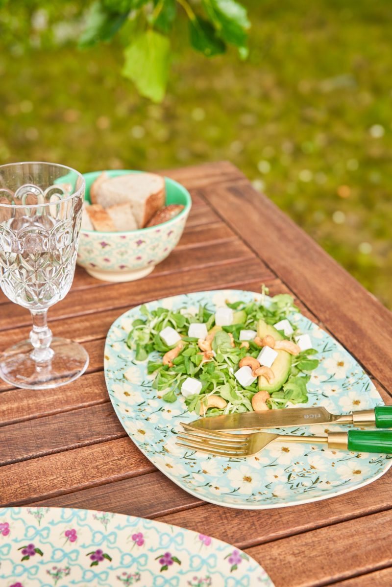 Large Rectangular Dinner Plate - Mint - Summer Bloom Print