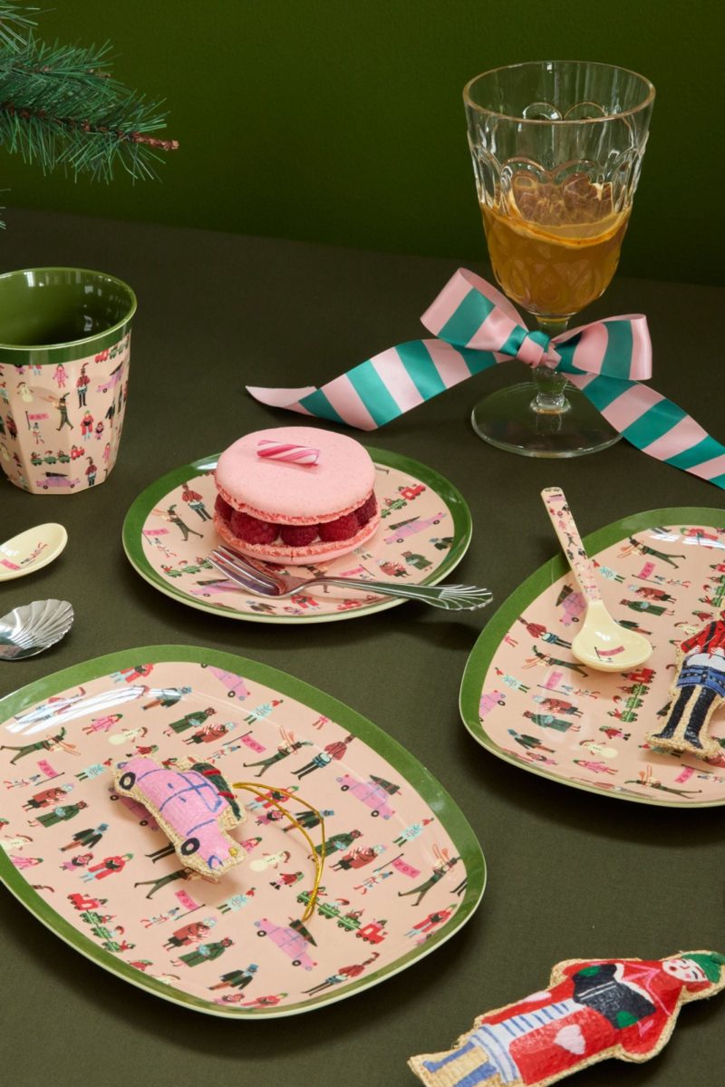 Small Rectangular Side Plate - Dusty Pink - Holiday Print