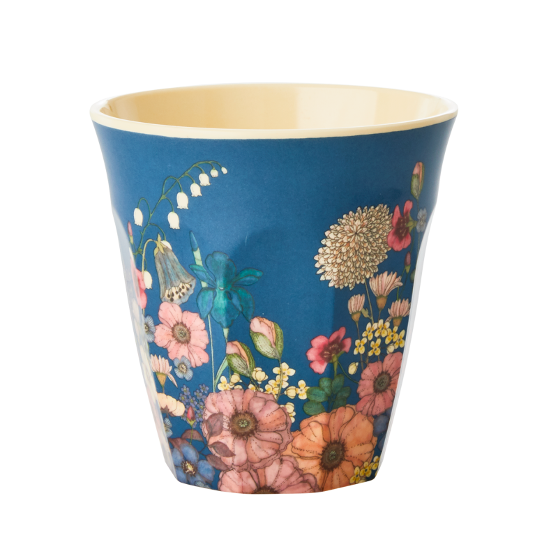 Medium Cup - Blue - Flower Collage Print
