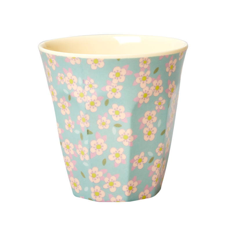 Medium Cup - Blue - Small Flower Print