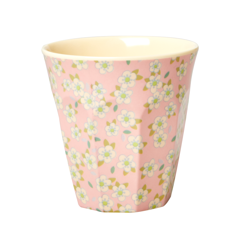 Medium Cup - Pink - Small Flower Print