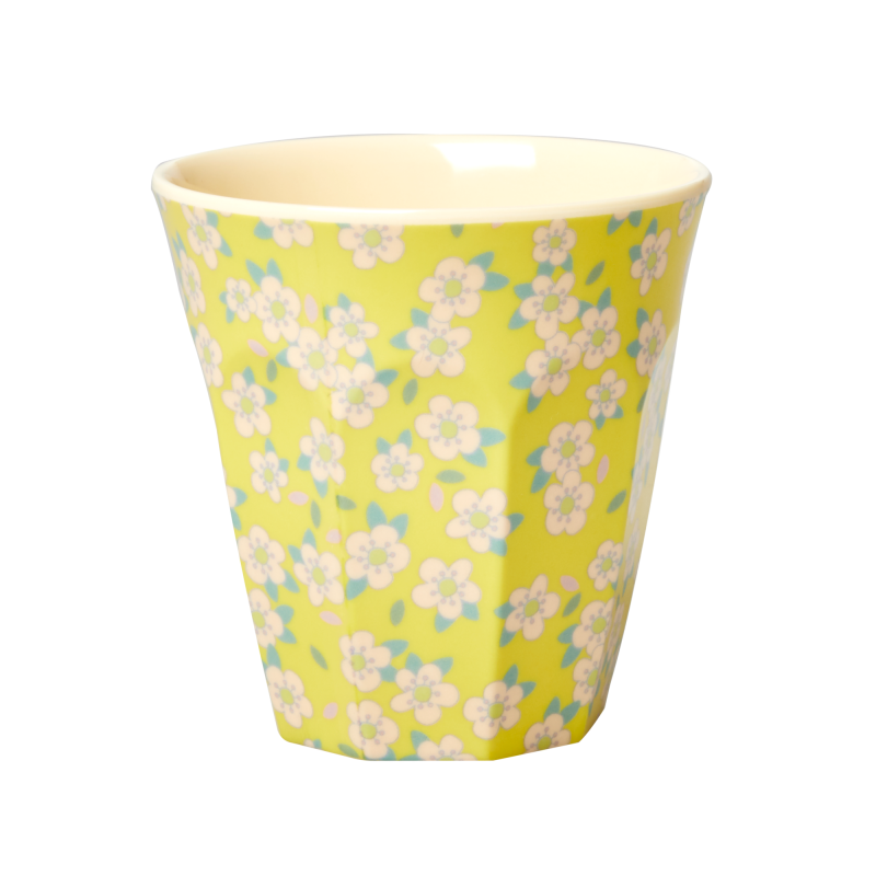 Medium Cup - Yellow - Small Flower Print