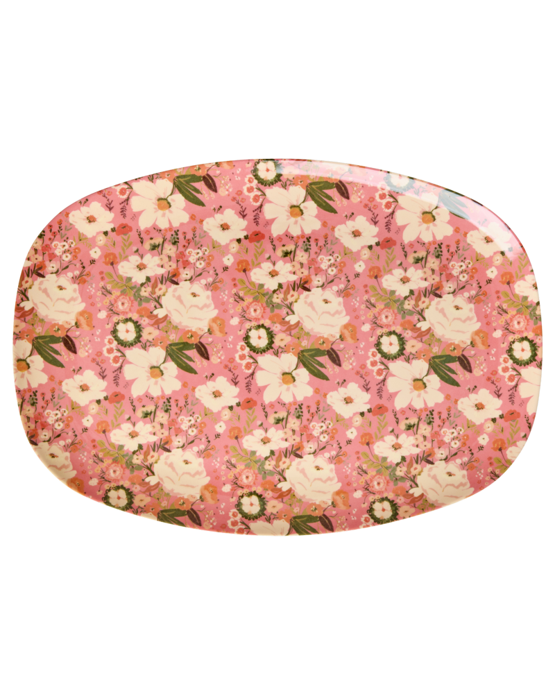 Large Rectangular Dinner Plate - Coral - Allison Flower Print