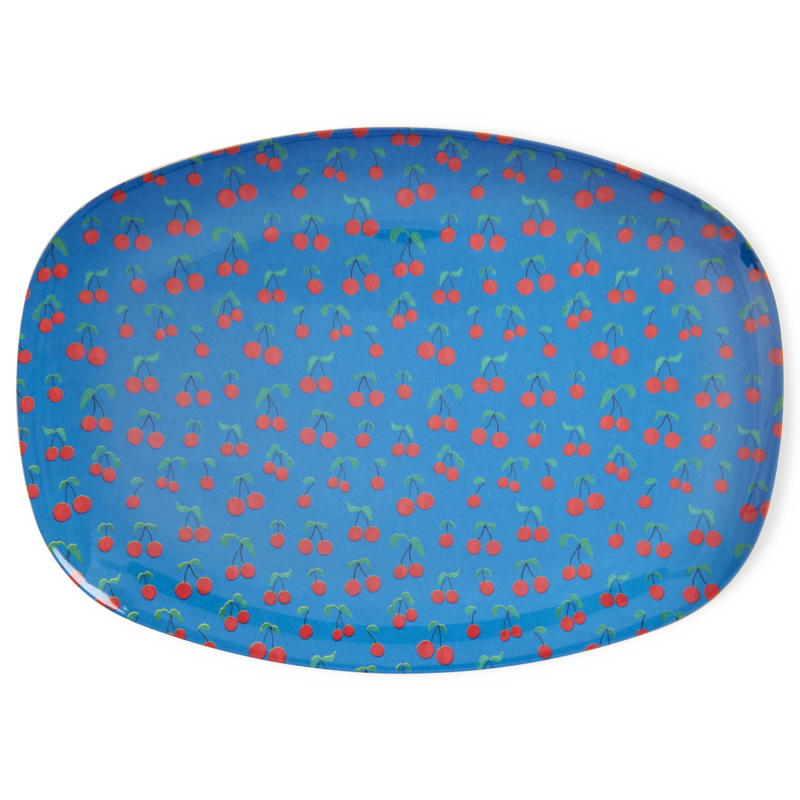 Large Rectangular Dinner Plate - Blue - Cherry Love Print