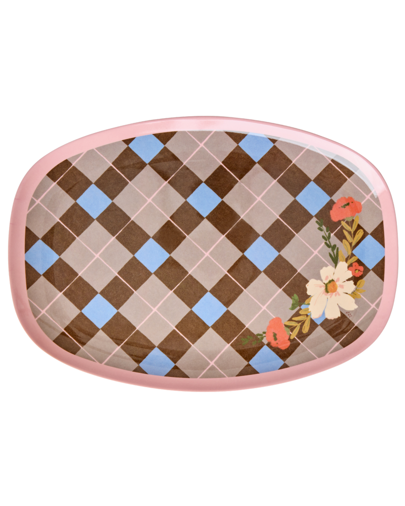 Large Rectangular Dinner Plate - Brown - Gorgeous Tile Print