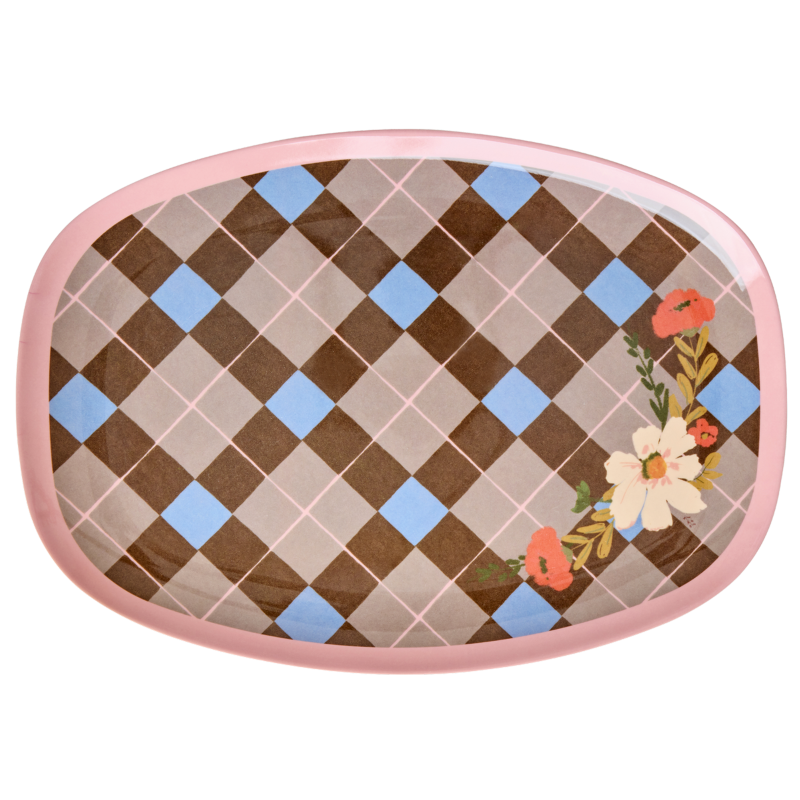 Large Rectangular Dinner Plate - Brown - Gorgeous Tile Print