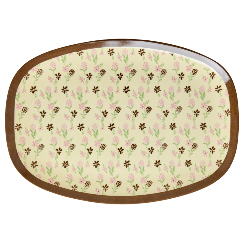Large Rectangular Dinner Plate - Cream - Hacienda Flower Print