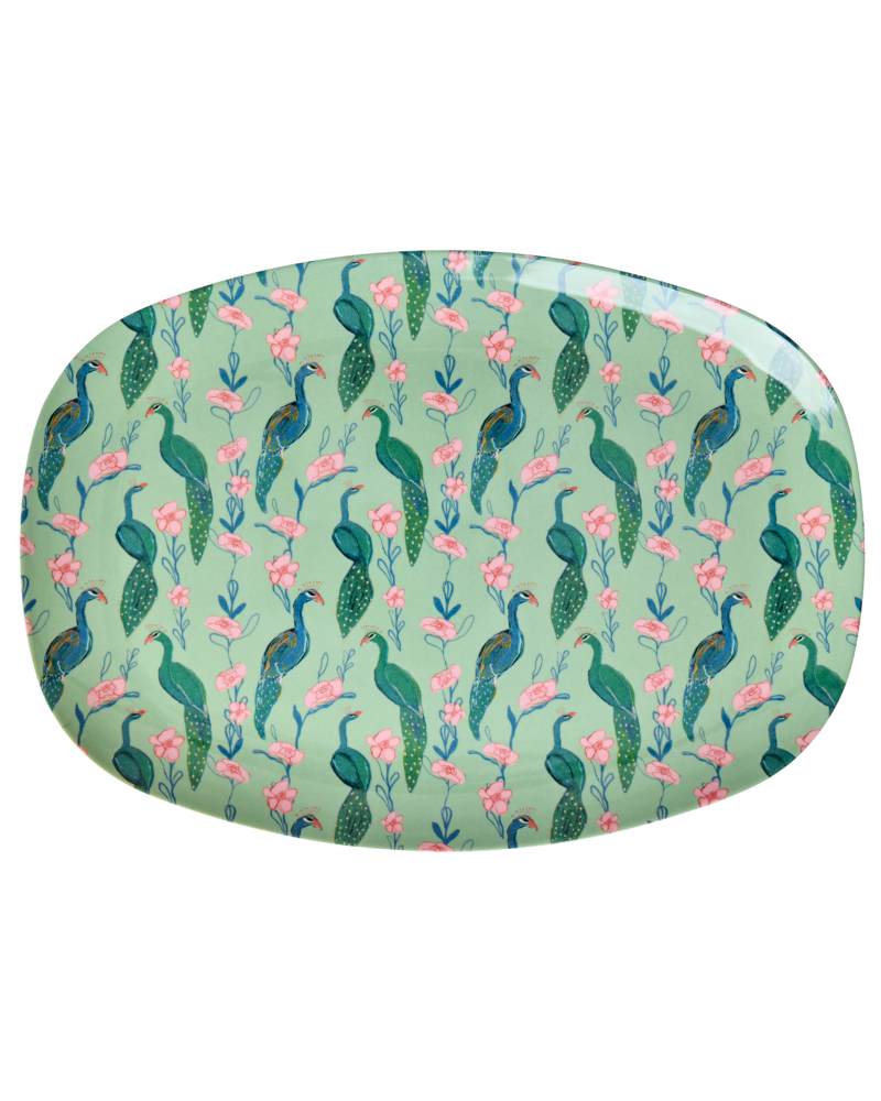 Large Rectangular Dinner Plate - Green - Peacock Power Print
