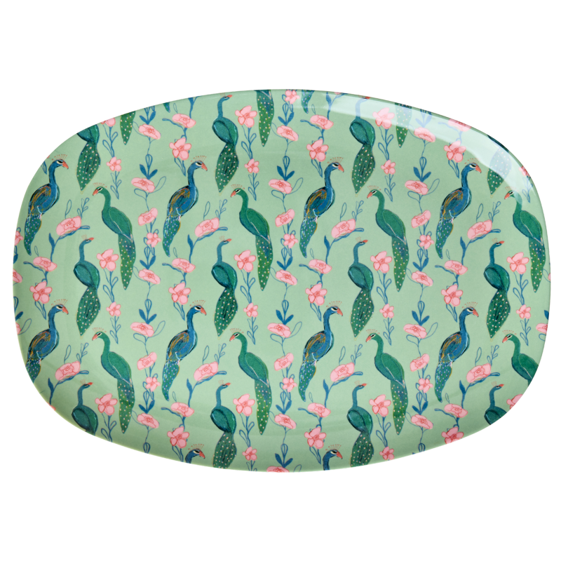 Large Rectangular Dinner Plate - Green - Peacock Power Print