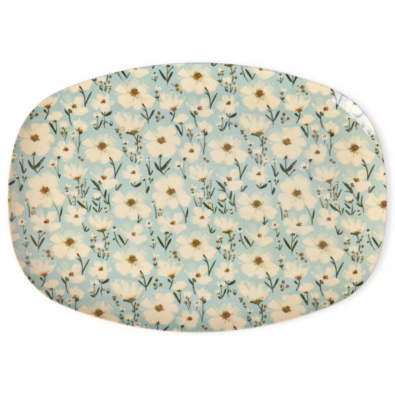 Large Rectangular Dinner Plate - Mint - Summer Bloom Print