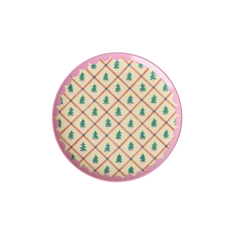 Small Round Cake Plate - Cream - Diamond Christmas Tree Print