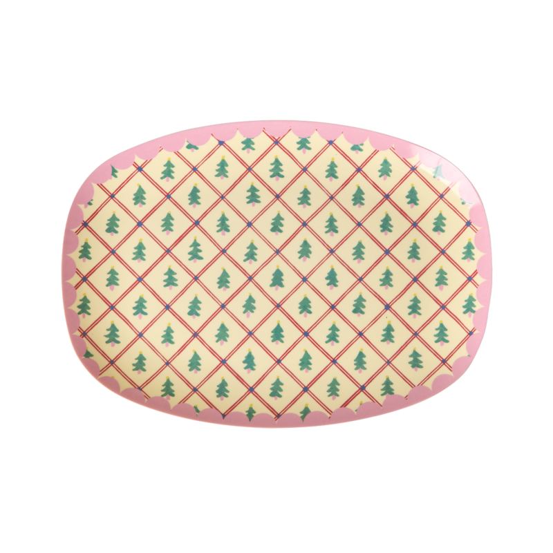 Small Rectangular Side Plate - Cream - Diamond Christmas Tree Print