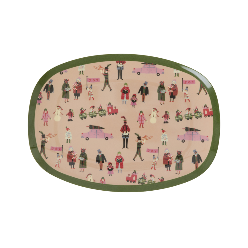 Small Rectangular Side Plate - Dusty Pink - Holiday Print
